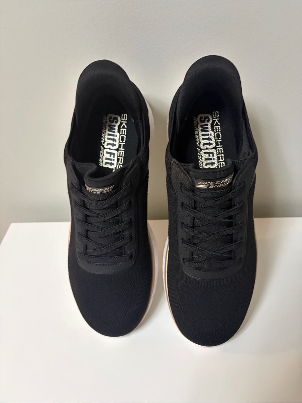 Skechers BOBS Sport Squad Chaos Swift Fit Black Rose Gold women Sneakers Size 7